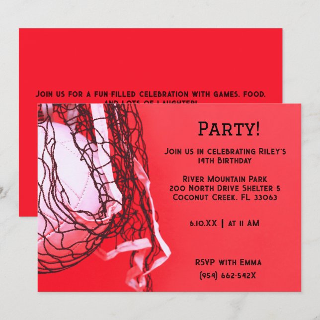 Invitation à l'anniversaire du volleyball rouge (Devant / Derrière)