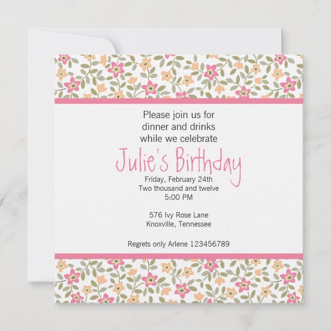 Invitation à l'anniversaire d'un adulte floral géa (Devant)