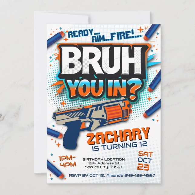 Invitation à l'anniversaire d'un fusil Dart | Dart (Devant)