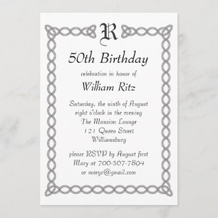 Invitation à l'anniversaire d'un monogramme blanc