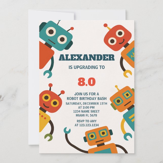 Invitation à l'anniversaire d'un robot modifiable  (Devant)