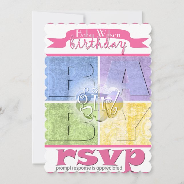 Invitation à l'anniversaire d'une petite fille col (Devant)