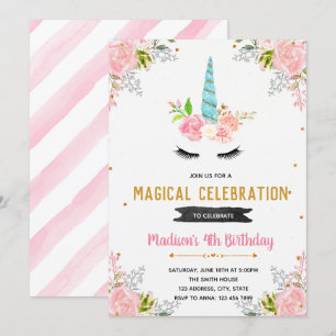 Invitation à l'anniversaire floral de Unicorne