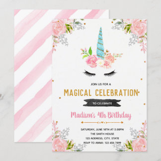 Invitation à l'anniversaire floral de Unicorne