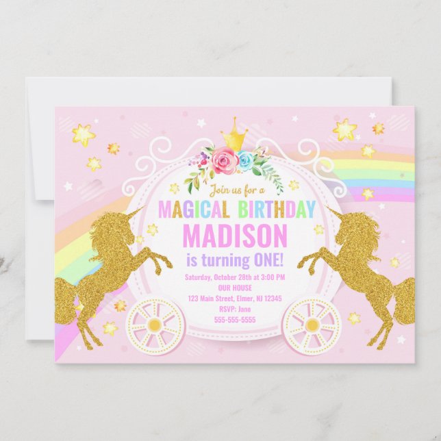 Invitation à l'anniversaire magique de Unicorn / W (Devant)