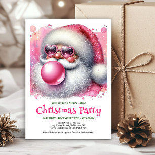 Invitation à l'aquarelle rose de Père Noël à bulle