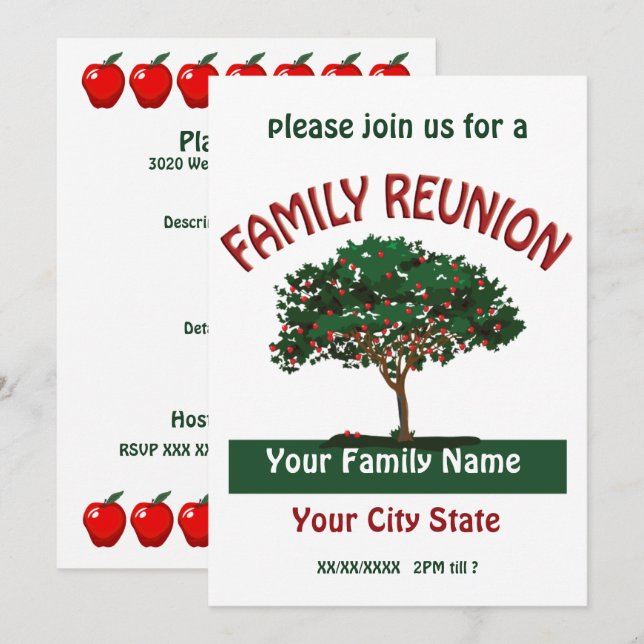 Invitation à l'arbre Apple Reunion Family (Devant / Derrière)