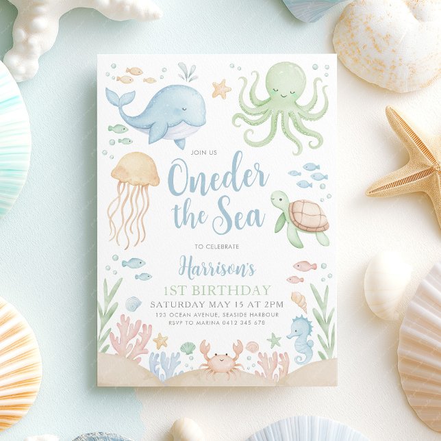 Invitation À l'aube Sea Ocean Boy 1er anniversaire (Oneder the Sea boys 1st birthday invitation | Sea themed birthday party)