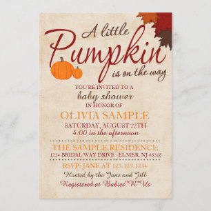 Invitation à l'Baby shower Citrouille d'automne