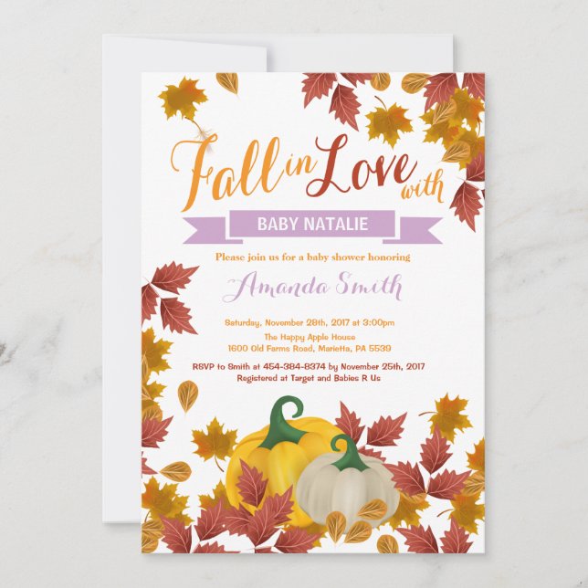 Invitation à l'Baby shower d'automne Citrouille Pu (Devant)