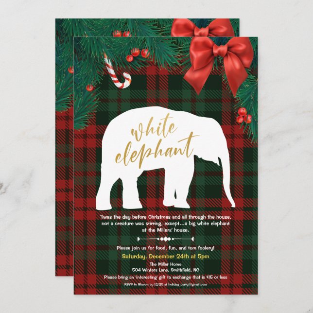 Invitation à l'échange cadeau d'éléphants blancs (Devant / Derrière)