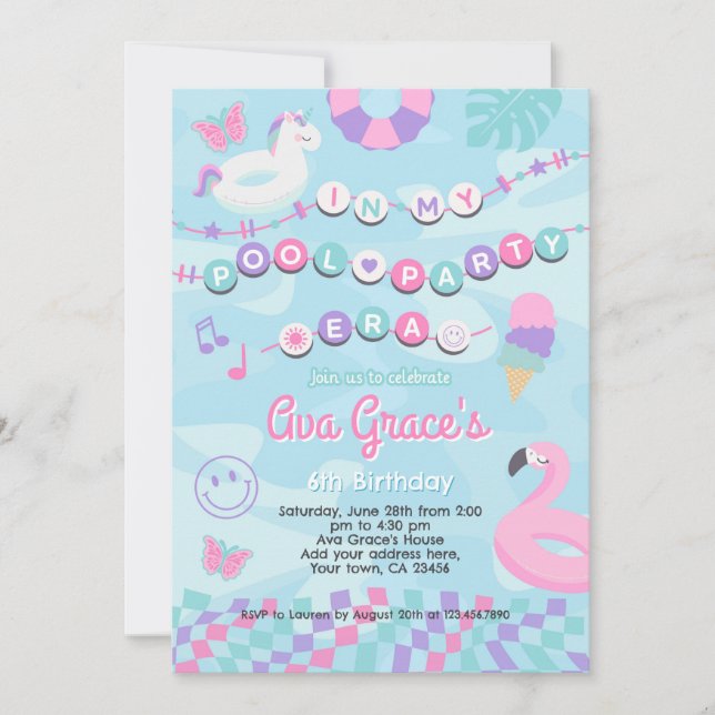 Invitation À l'époque de la fête de la piscine fête d'anniver (Devant)