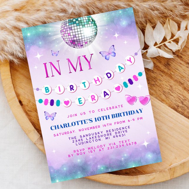 Invitation à l'époque de mon anniversaire - Ado fi (In My Birthday Era Invitation - Teen Birthday Girl Music Party Invite - Purple and Blue Eras Party)
