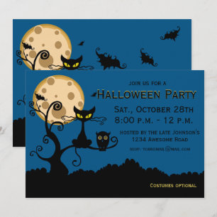 Invitation à l'Halloween de Chat, chauve-souris et