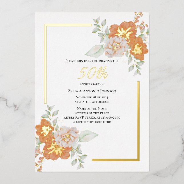 Invitation à l'huile de courge florale du 50e anni (Recto)