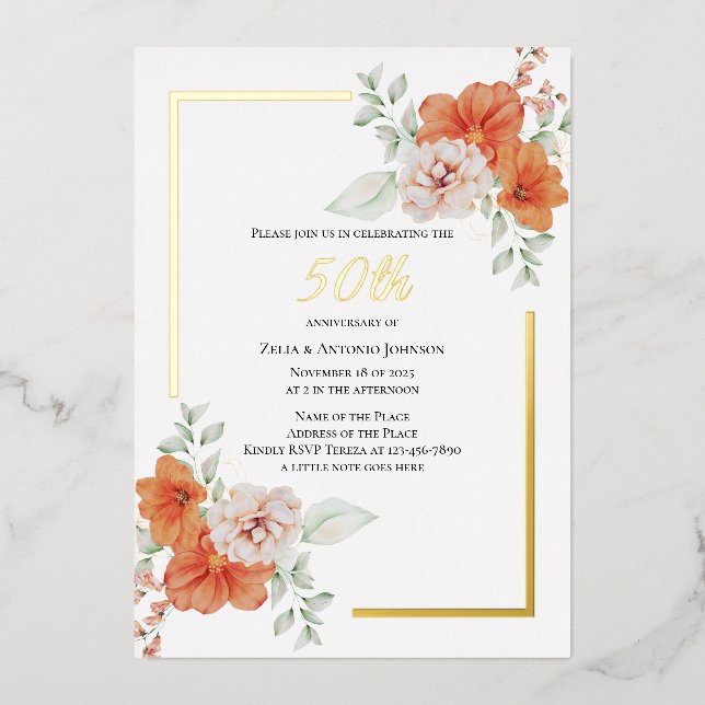Invitation à l'huile de courge florale du 50e anni (Recto)