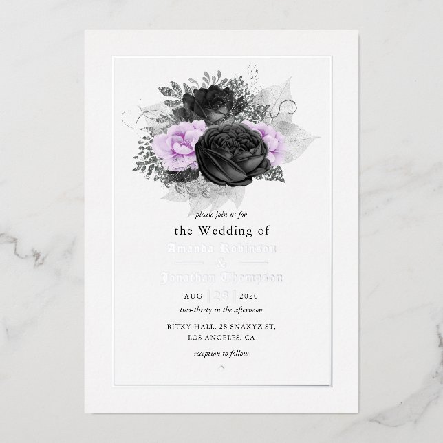 Invitation à l'huile de Mariage florale noire et L (Recto)