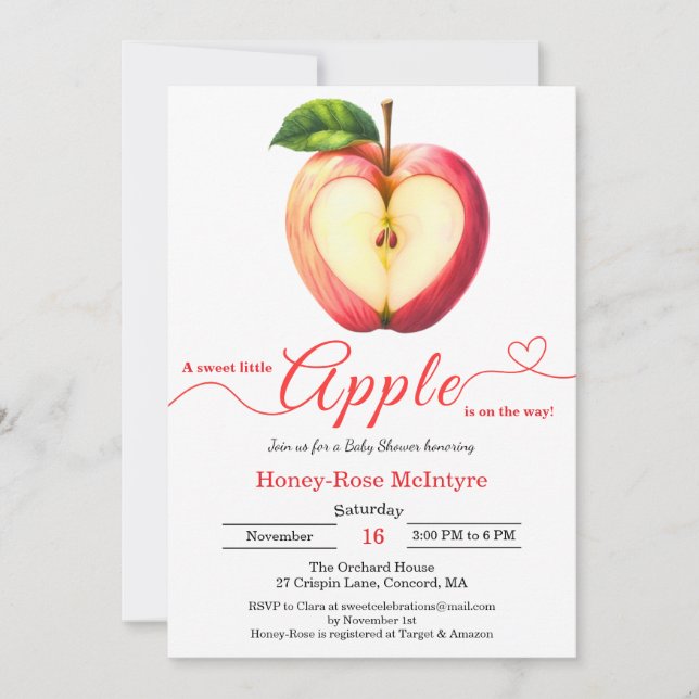 Invitation A Little Apple Is On The Way | Fall Baby Shower  (Devant)