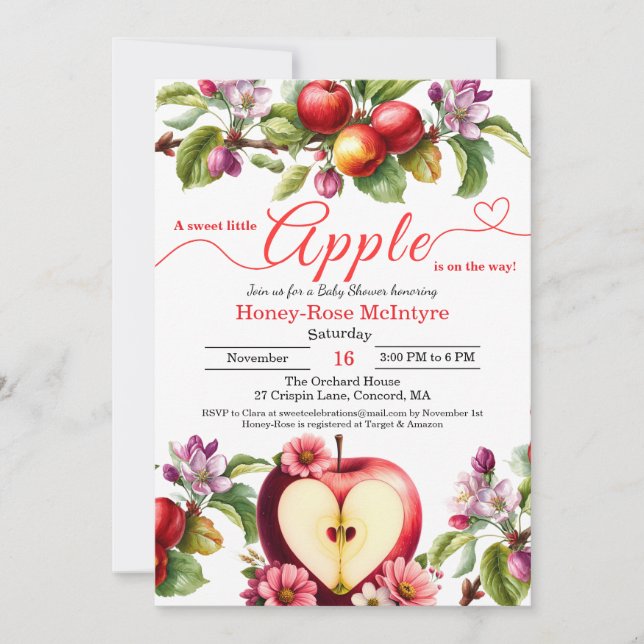 Invitation A Little Apple Is On The Way | Fall Baby Shower  (Devant)