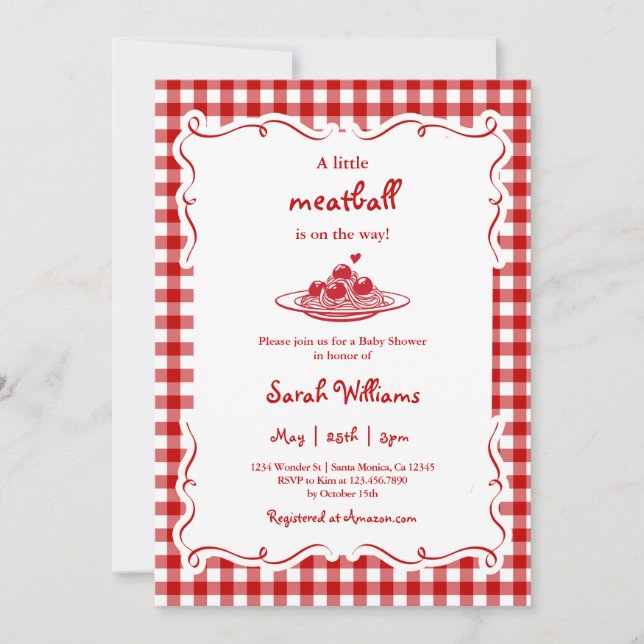 Invitation A Little Meatball Baby Shower (Devant)