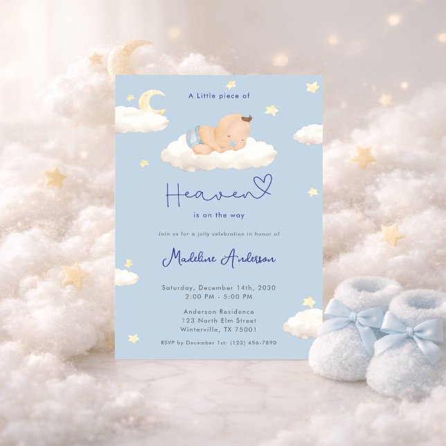 Invitation A Little Piece of Heaven Clouds Baby Boy Shower (Créateur téléchargé)