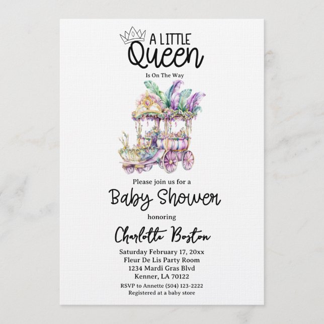 Invitation A Little Queen Mardi Gras Float Baby Shower (Devant)