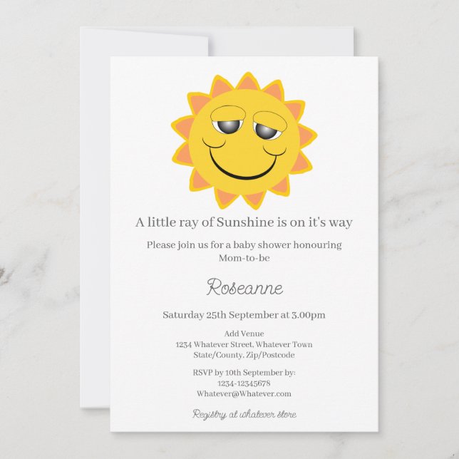Invitation A Little Ray Of Sunshine Baby Shower (Devant)