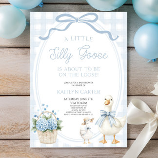 Invitation A Little Silly Goose Blue Bow Floral Baby Shower