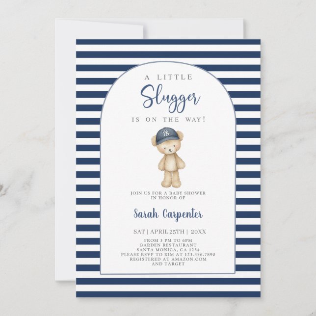 Invitation A Little Slugger Baseball Baby Shower Boy (Devant)