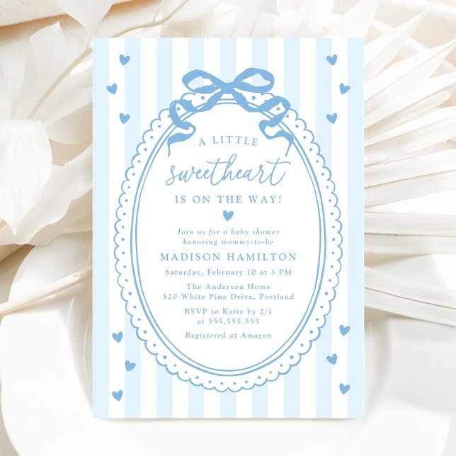 Invitation A Little Sweetheart Blue Bow Baby Shower (Créateur téléchargé)