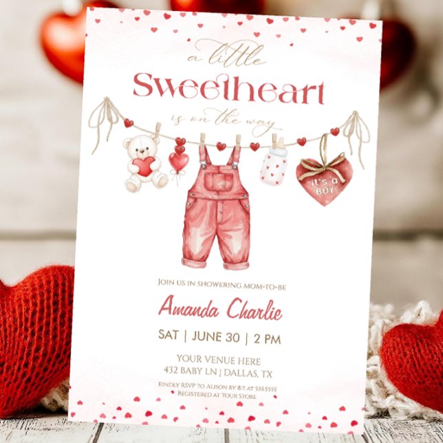 Invitation A little sweetheart Red Boy Baby shower  (Créateur téléchargé)