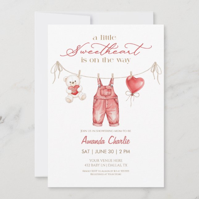 Invitation A little sweetheart Red Boy Baby shower  (Devant)
