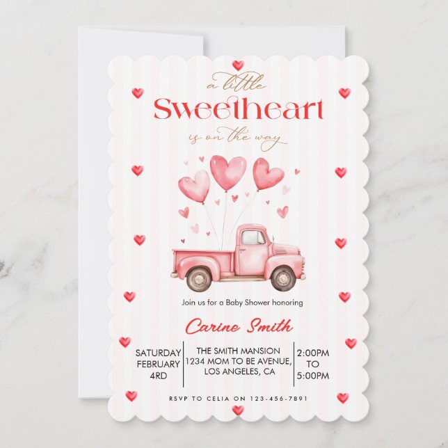 Invitation A  Little Sweetheart truck Baby Shower  (Devant)