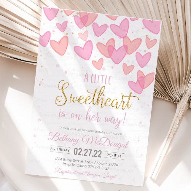 Invitation A Little Sweetheart Valentine Baby Is on her way  (a little sweetheart is on the way, baby shower,valentine baby shower invitations,a little cutie is o)