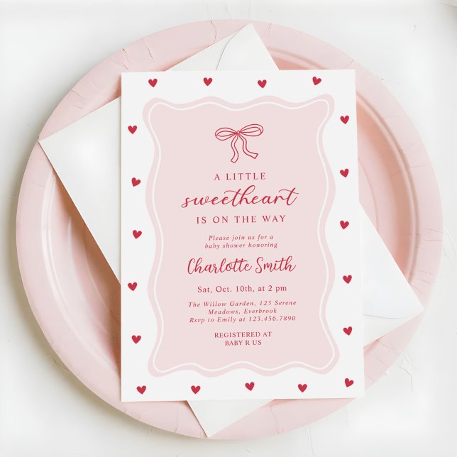 Invitation A Little Sweetheart Valentine Bow Baby Shower (Créateur téléchargé)