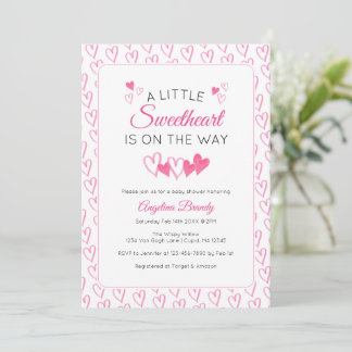 Invitation A Little SweetHeart Valentine Hearts Baby Shower