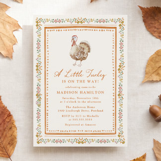 Invitation A Little Turkey Autumn Floral Cream Baby Shower