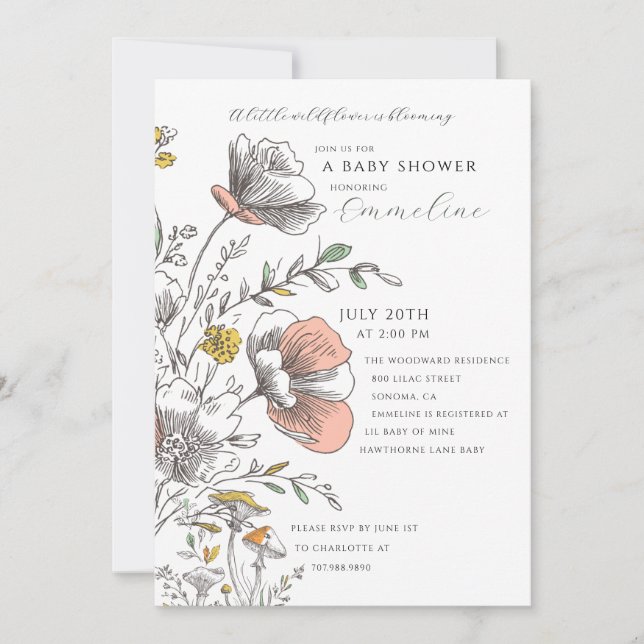 Invitation A Little Wildflower Blooming Baby Shower  (Devant)