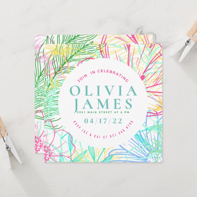 Invitation à l'occasion spéciale de Preppy Floral (Devant/Arrière en situation)