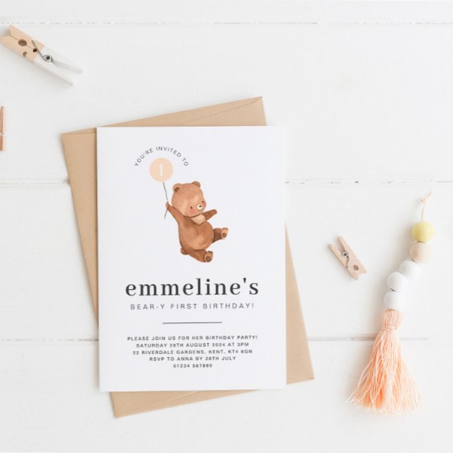 Invitation à l'Ours Premier anniversaire Ballons o (Créateur téléchargé)