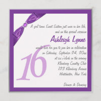 Invitation à l'Sweet sixteen de Carré violet et bl