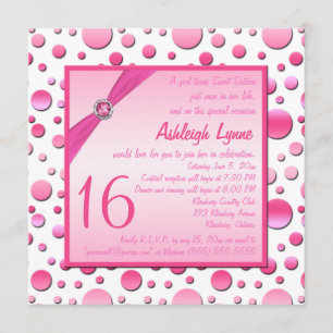Invitation à l'Sweet sixteen de points Polka rose 