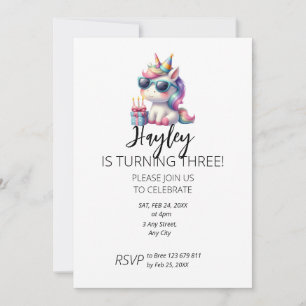 Invitation à l'Unicorne de l'enfant 3e anniversair