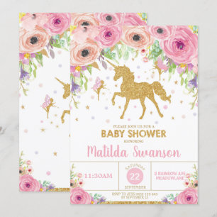 Invitation à l'Unicorne et aux Baby showers de fée