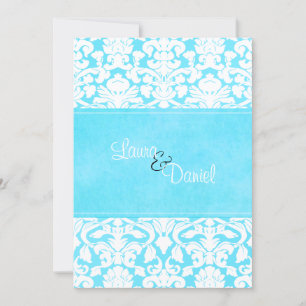 Invitation à Mariage damassé bleue et blanche
