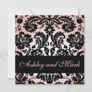 Invitation à Mariage damassé Floral noir rose