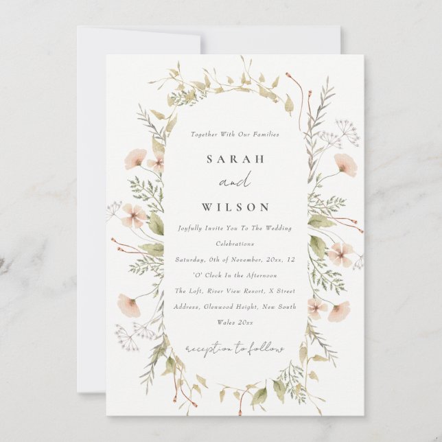 Invitation à mariage flush Fleur sauvage Floral Wr (Devant)