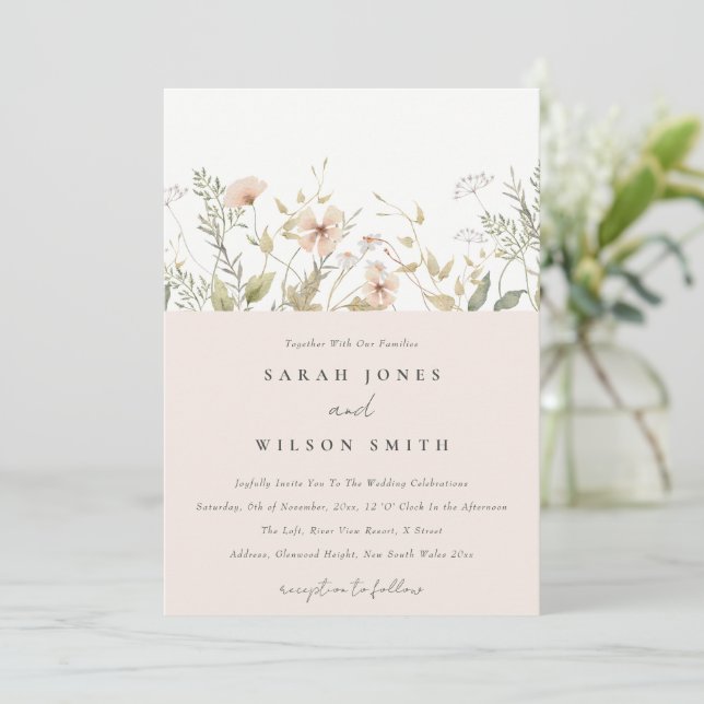 Invitation à mariage flush Fleur sauvage Floral Wr (Debout devant)