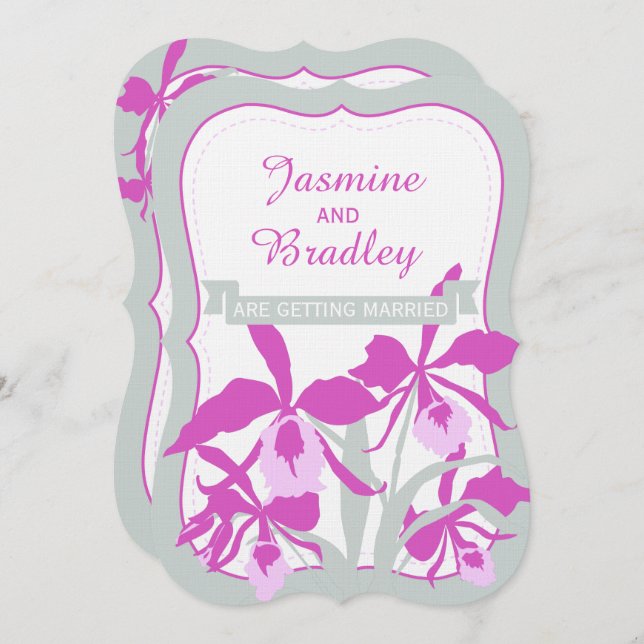 Invitation à mariage violet vert orchidée graphiqu (Devant / Derrière)