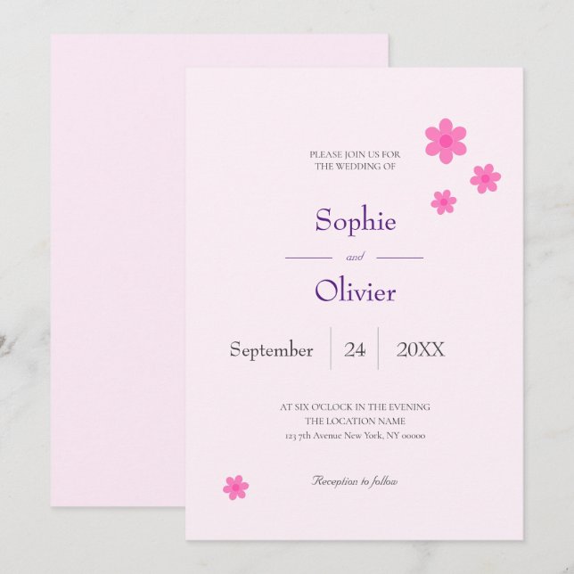 invitation à motif rose (Devant / Derrière)